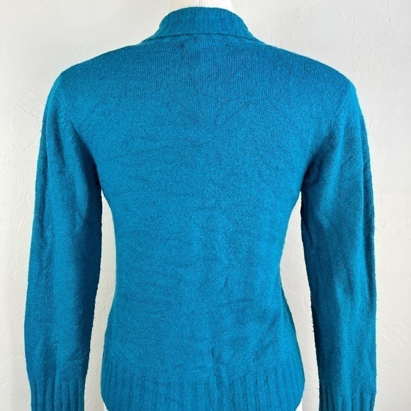 Vintage Teal Turquoise Wool Blend Button Down V neck Long Sleeve Cardigan - Picture 11 of 15